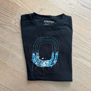 Overtime Black T-Shirt with Blue Graphic. XL Youth.